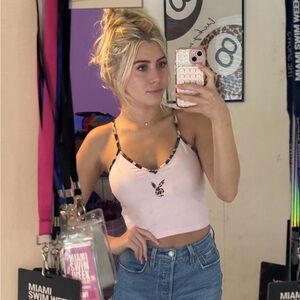 PLAYBOY Light Pink Crop Top with Black Accents